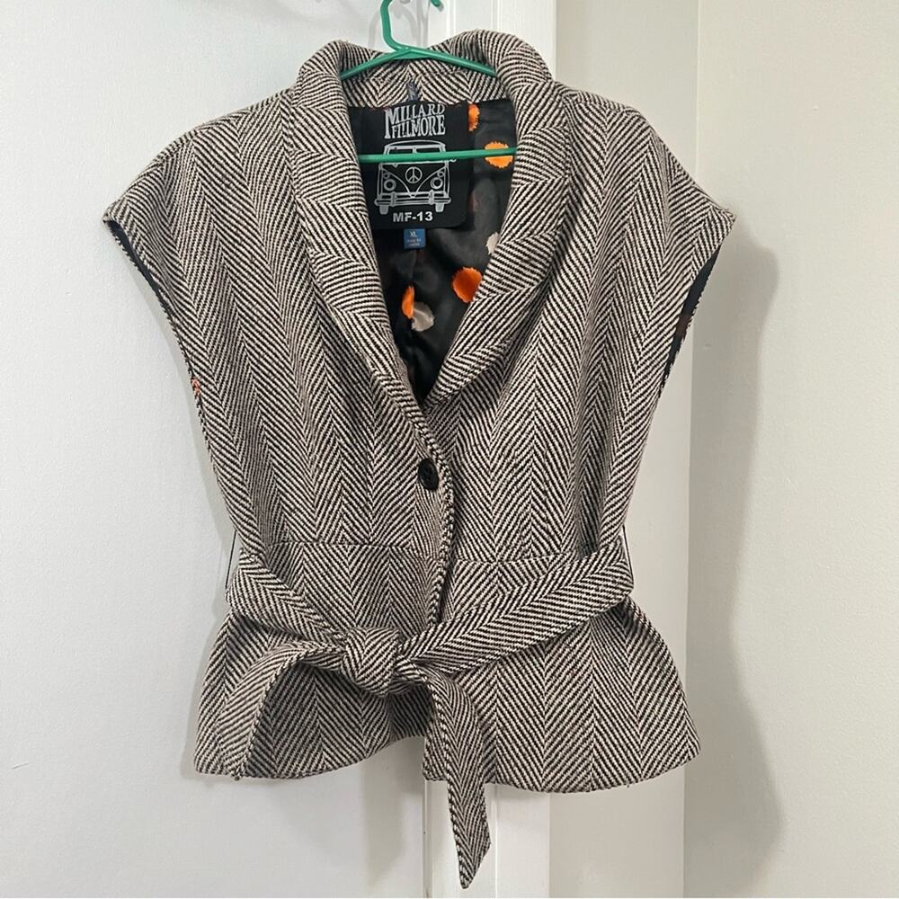 Anthropologie Black and White Herringbone Vest